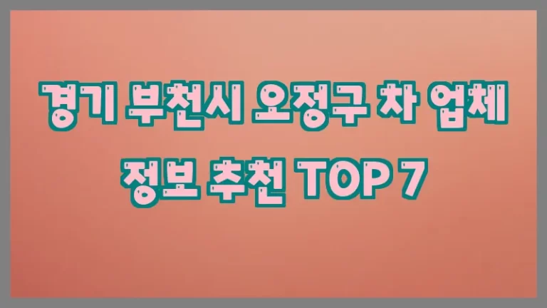 경기 부천시 오정구 차 업체 정보 추천 TOP 7
