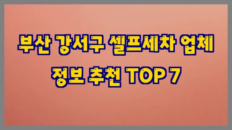 부산 강서구 셀프세차 업체 정보 추천 TOP 7