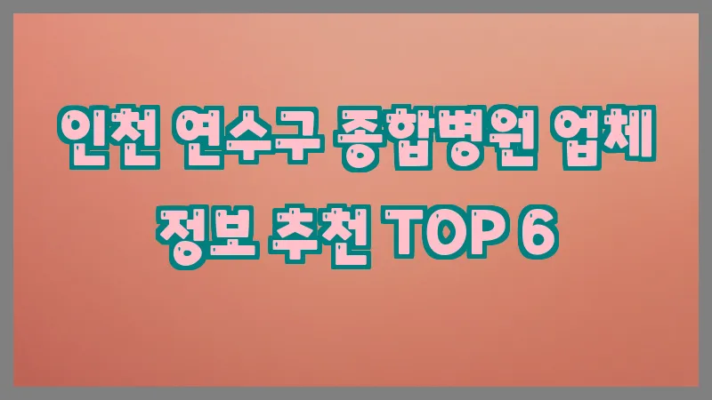 인천 연수구 종합병원 업체 정보 추천 TOP 6