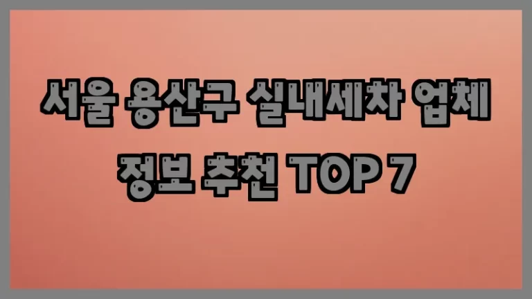 서울 용산구 실내세차 업체 정보 추천 TOP 7