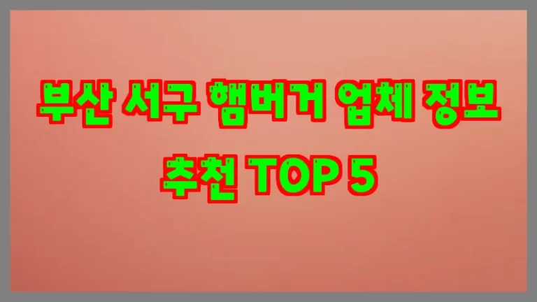 부산 서구 햄버거 업체 정보 추천 TOP 5