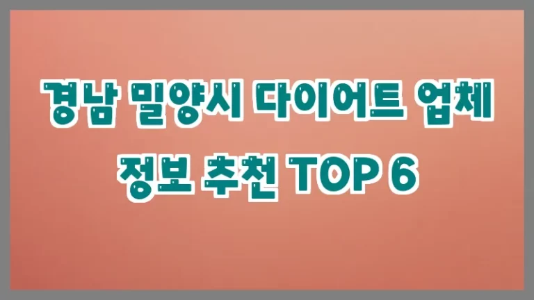 경남 밀양시 다이어트 업체 정보 추천 TOP 6