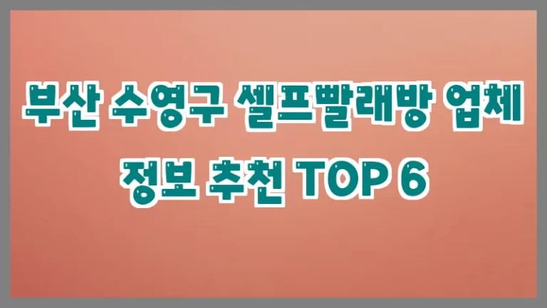 부산 수영구 셀프빨래방 업체 정보 추천 TOP 6
