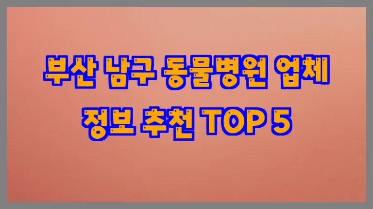 부산 남구 동물병원 업체 정보 추천 TOP 5