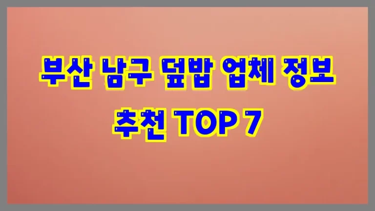 부산 남구 덮밥 업체 정보 추천 TOP 7