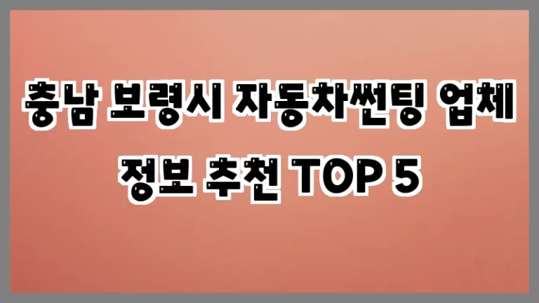 충남 보령시 자동차썬팅 업체 정보 추천 TOP 5