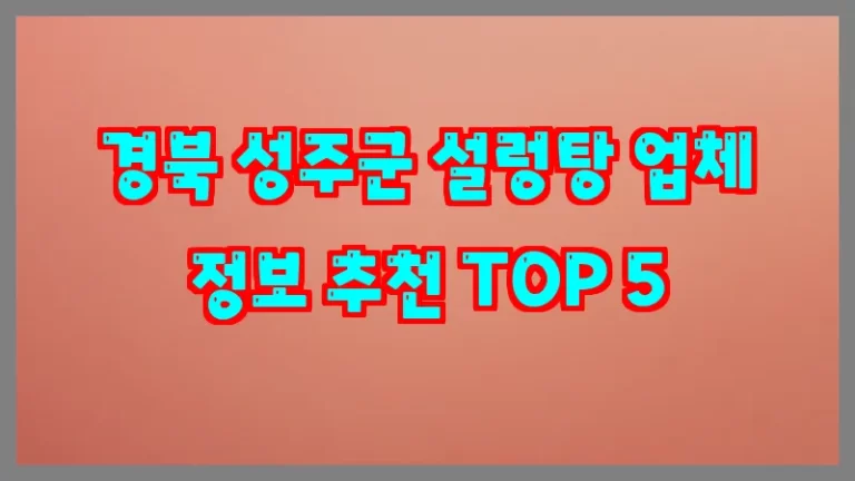 경북 성주군 설렁탕 업체 정보 추천 TOP 5