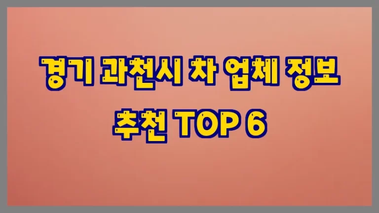 경기 과천시 차 업체 정보 추천 TOP 6