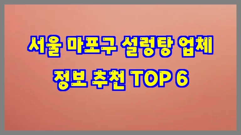 서울 마포구 설렁탕 업체 정보 추천 TOP 6