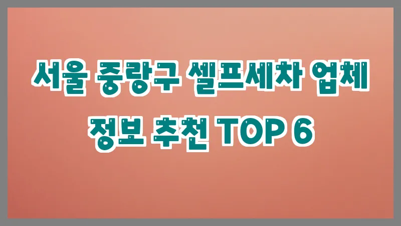 서울 중랑구 셀프세차 업체 정보 추천 TOP 6