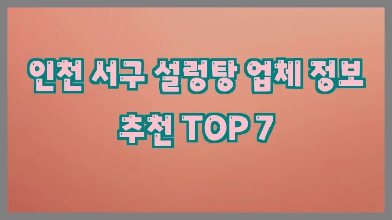 인천 서구 설렁탕 업체 정보 추천 TOP 7