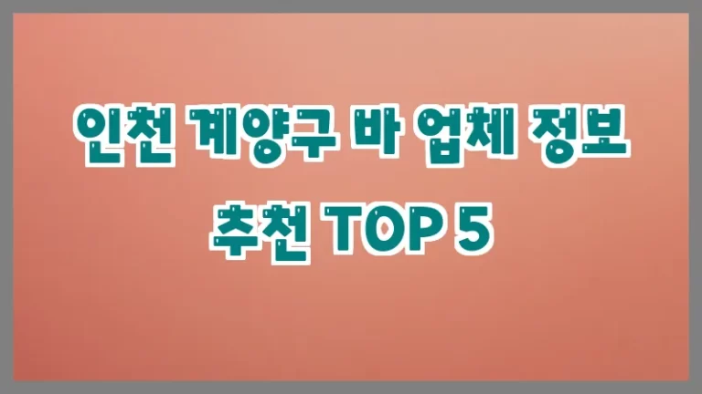 인천 계양구 바 업체 정보 추천 TOP 5