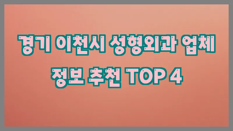 경기 이천시 성형외과 업체 정보 추천 TOP 4