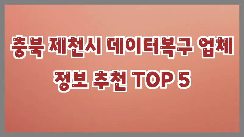 충북 제천시 데이터복구 업체 정보 추천 TOP 5