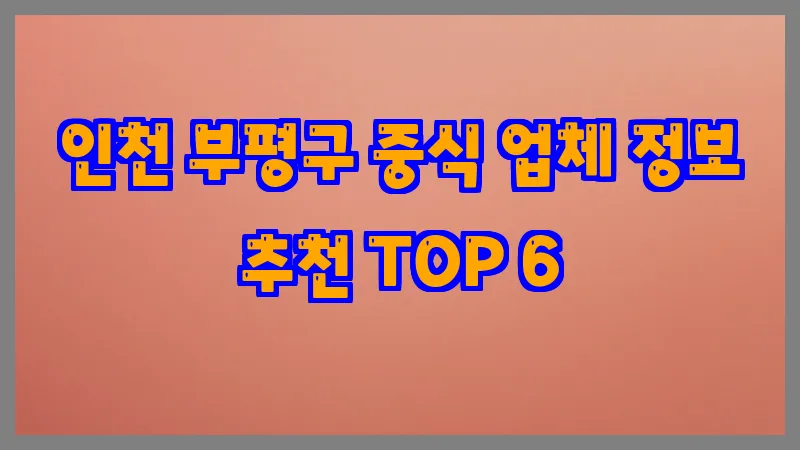인천 부평구 중식 업체 정보 추천 TOP 6