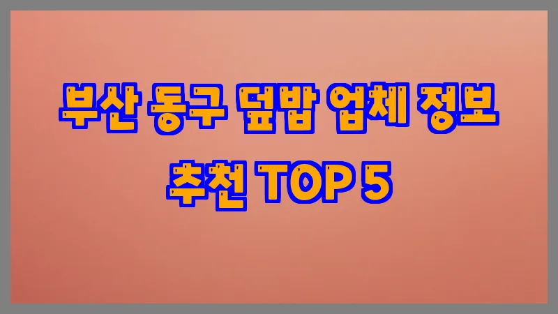 부산 동구 덮밥 업체 정보 추천 TOP 5