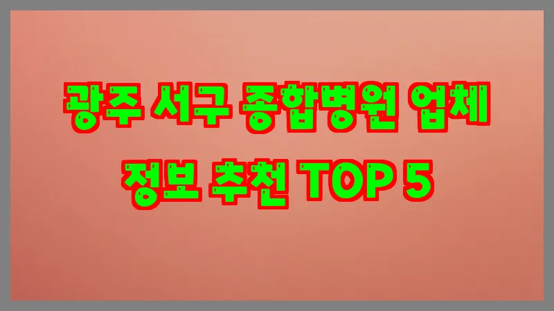 광주 서구 종합병원 업체 정보 추천 TOP 5