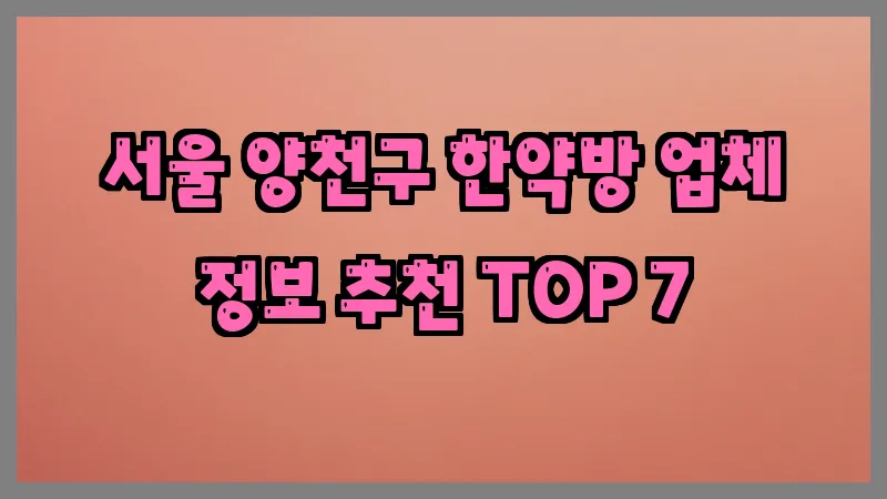서울 양천구 한약방 업체 정보 추천 TOP 7