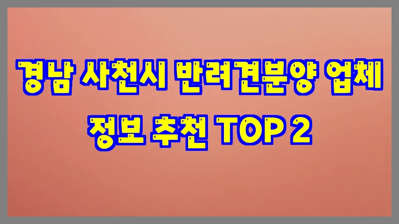 경남 사천시 반려견분양 업체 정보 추천 TOP 2