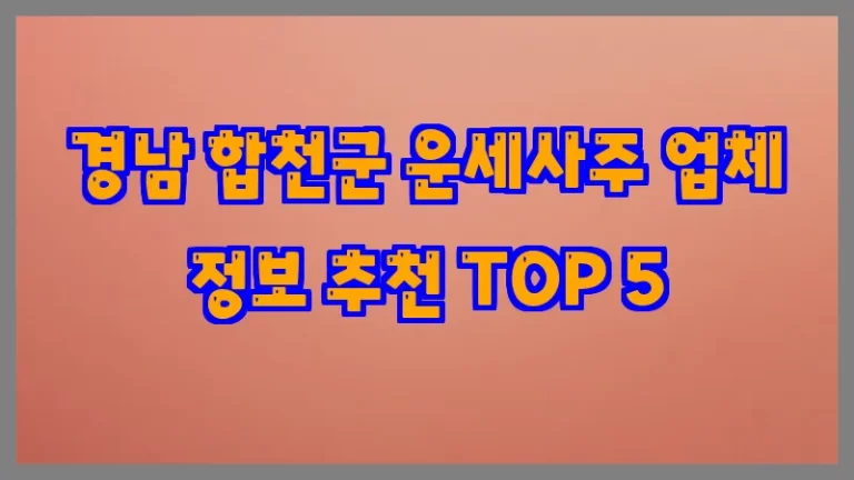 경남 합천군 운세사주 업체 정보 추천 TOP 5