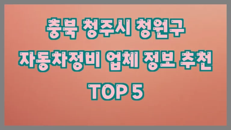 충북 청주시 청원구 자동차정비 업체 정보 추천 TOP 5
