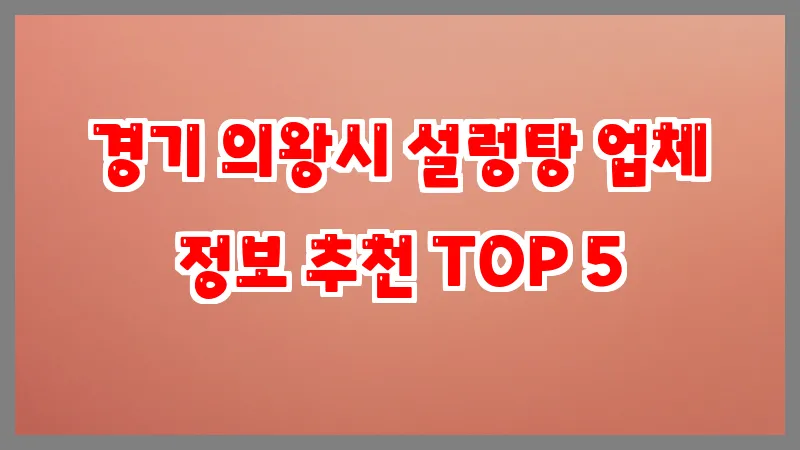 경기 의왕시 설렁탕 업체 정보 추천 TOP 5