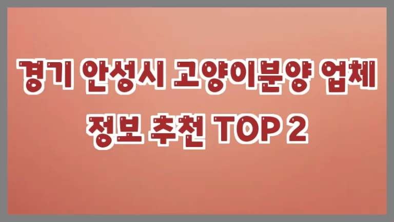 경기 안성시 고양이분양 업체 정보 추천 TOP 2