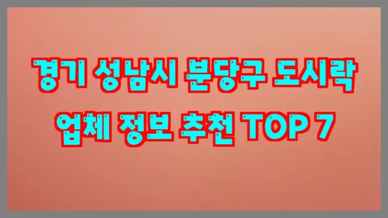 경기 성남시 분당구 도시락 업체 정보 추천 TOP 7