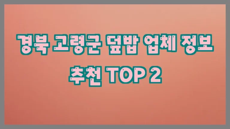 경북 고령군 덮밥 업체 정보 추천 TOP 2