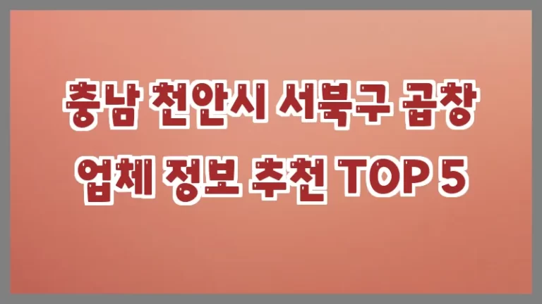 충남 천안시 서북구 곱창 업체 정보 추천 TOP 5