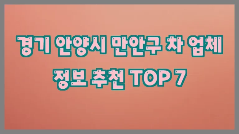 경기 안양시 만안구 차 업체 정보 추천 TOP 7
