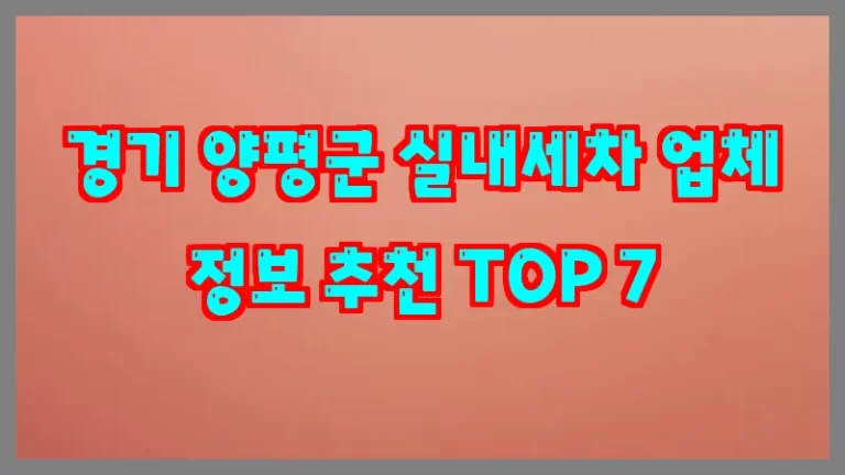 경기 양평군 실내세차 업체 정보 추천 TOP 7