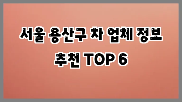 서울 용산구 차 업체 정보 추천 TOP 6
