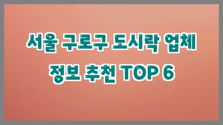 서울 구로구 도시락 업체 정보 추천 TOP 6