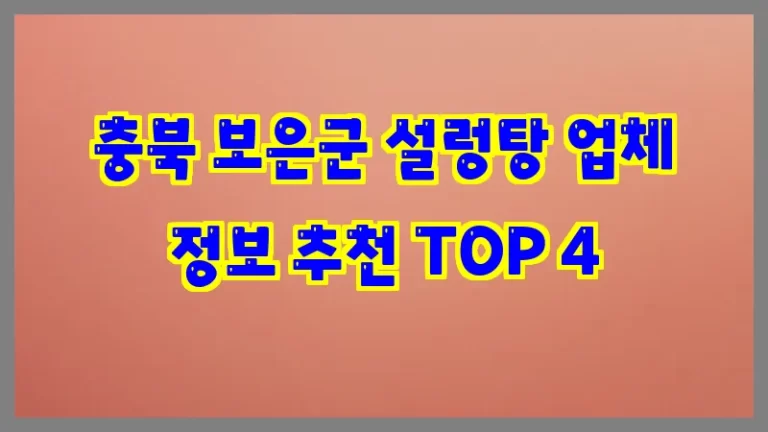 충북 보은군 설렁탕 업체 정보 추천 TOP 4