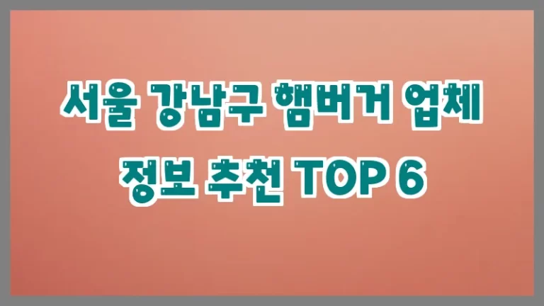서울 강남구 햄버거 업체 정보 추천 TOP 6