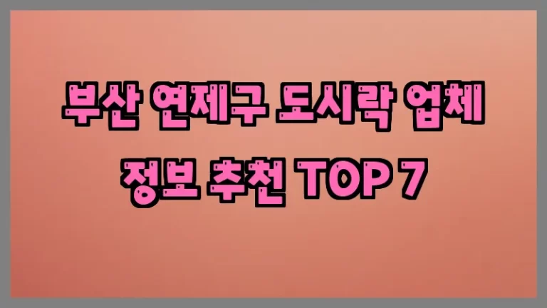 부산 연제구 도시락 업체 정보 추천 TOP 7