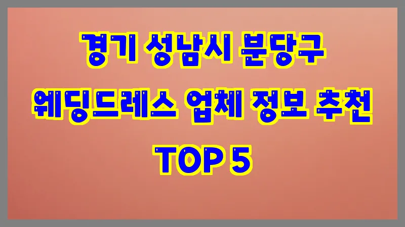 경기 성남시 분당구 웨딩드레스 업체 정보 추천 TOP 5