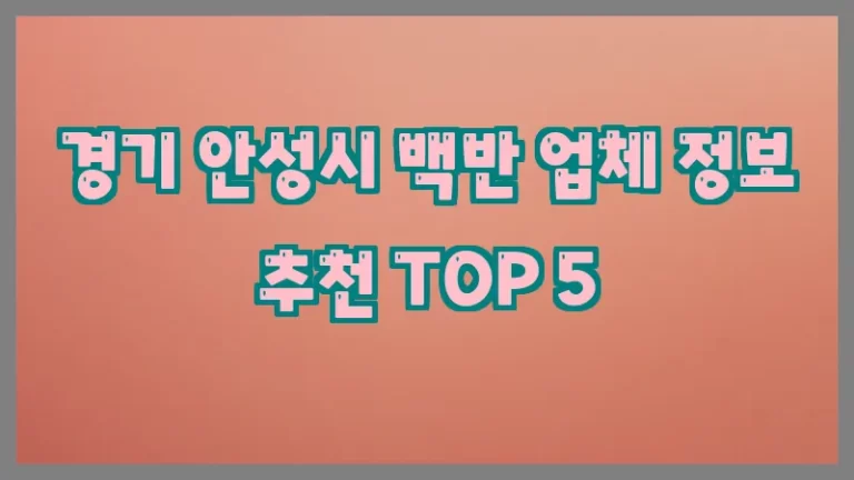 경기 안성시 백반 업체 정보 추천 TOP 5