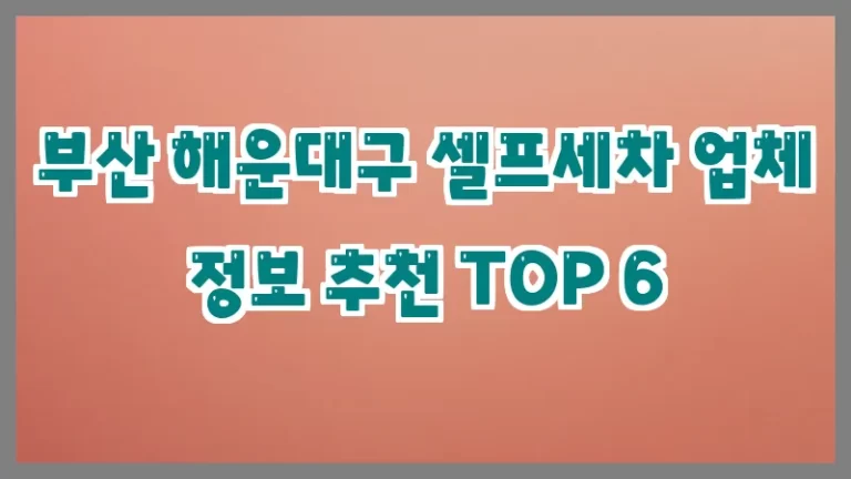 부산 해운대구 셀프세차 업체 정보 추천 TOP 6