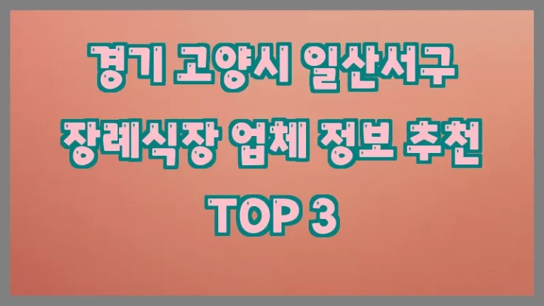 경기 고양시 일산서구 장례식장 업체 정보 추천 TOP 3