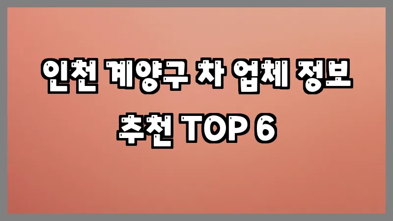 인천 계양구 차 업체 정보 추천 TOP 6