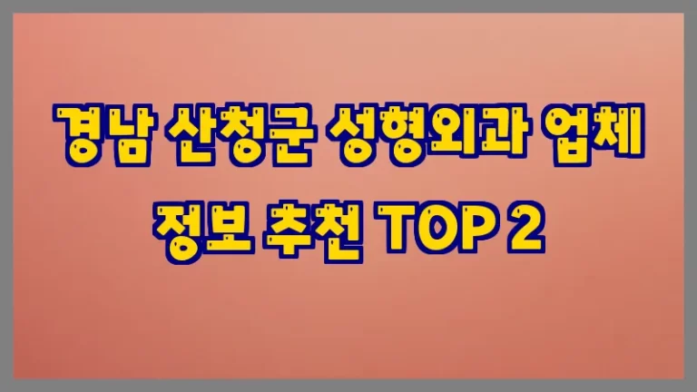경남 산청군 성형외과 업체 정보 추천 TOP 2