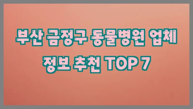 부산 금정구 동물병원 업체 정보 추천 TOP 7