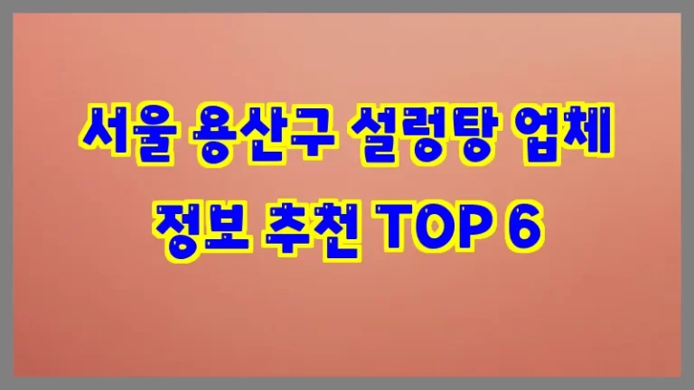 서울 용산구 설렁탕 업체 정보 추천 TOP 6