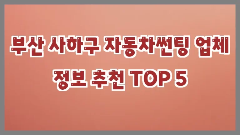 부산 사하구 자동차썬팅 업체 정보 추천 TOP 5