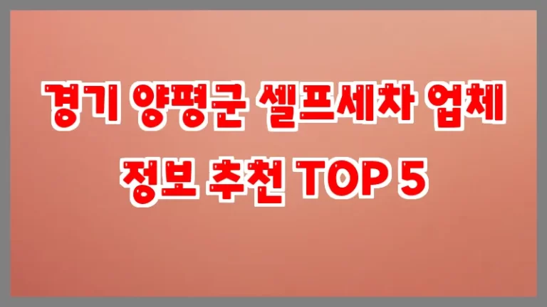 경기 양평군 셀프세차 업체 정보 추천 TOP 5