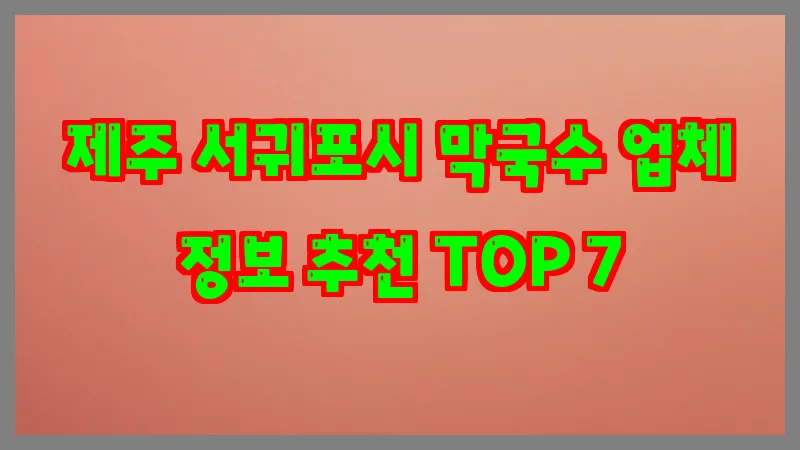 제주 서귀포시 막국수 업체 정보 추천 TOP 7