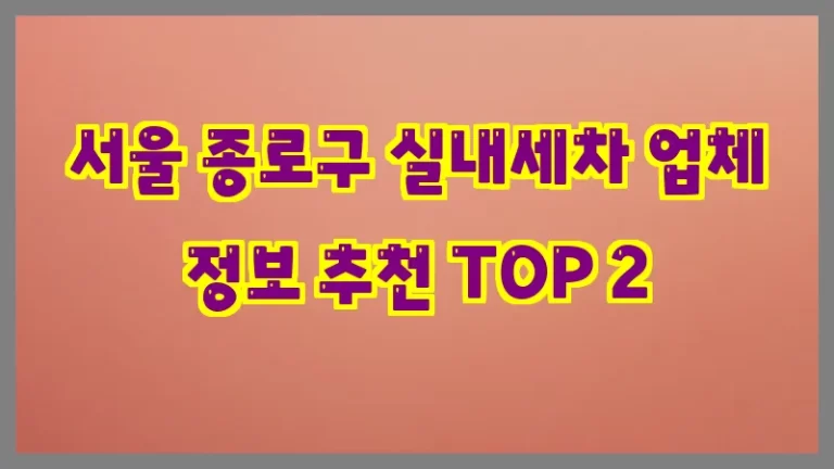서울 종로구 실내세차 업체 정보 추천 TOP 2