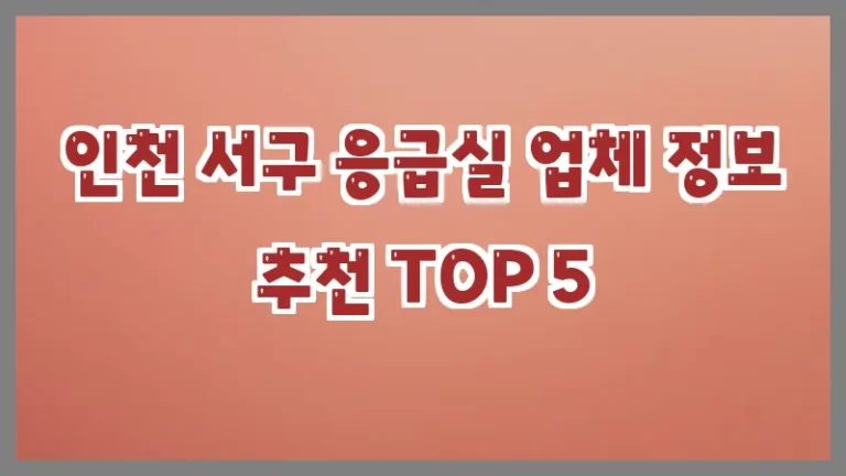 인천 서구 응급실 업체 정보 추천 TOP 5